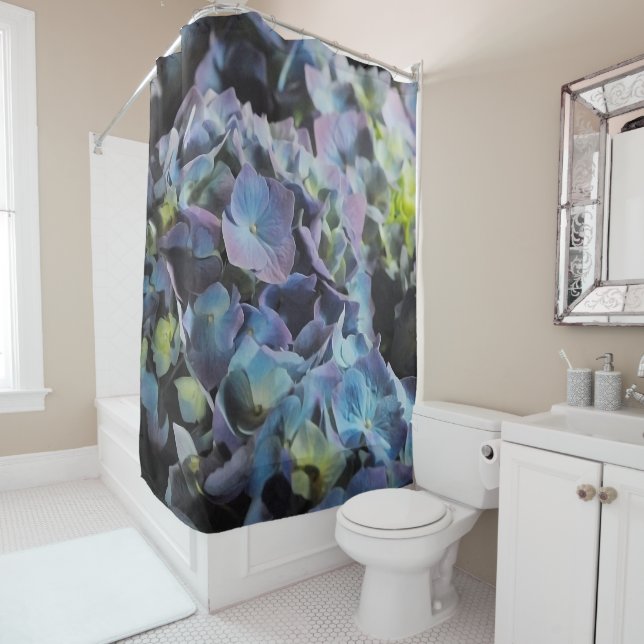 Blue and Purple Hydrangea Group Shower Curtain (In Situ)