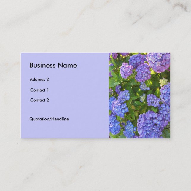 Blue and Purple Hydrangeas Business Card (Front)
