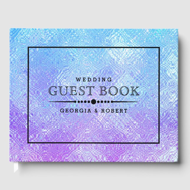 Blue and purple iridescent glass ombre guest book (Front)