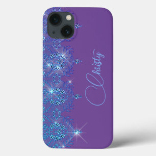 Blue and purple lace elegant sparkle diamond  iPhone 13 Case