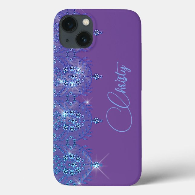  Blue and purple lace elegant sparkle diamond  Case-Mate iPhone Case (Back)