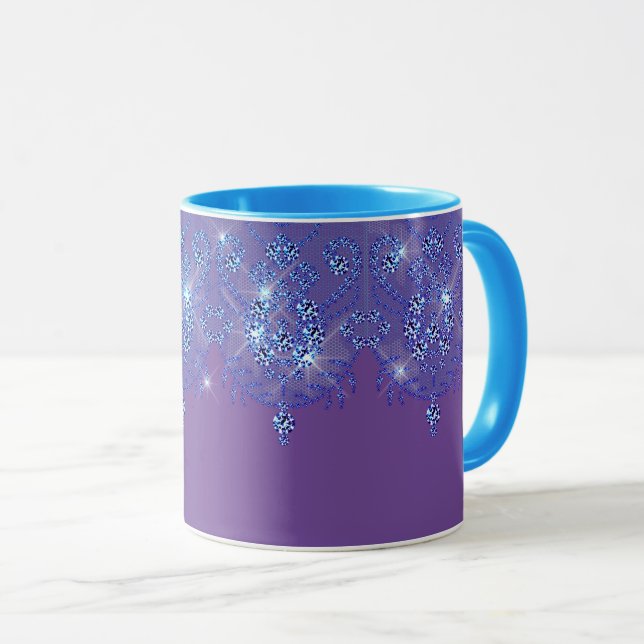  Blue and purple lace sparkle diamond look elegant Mug (Front Right)