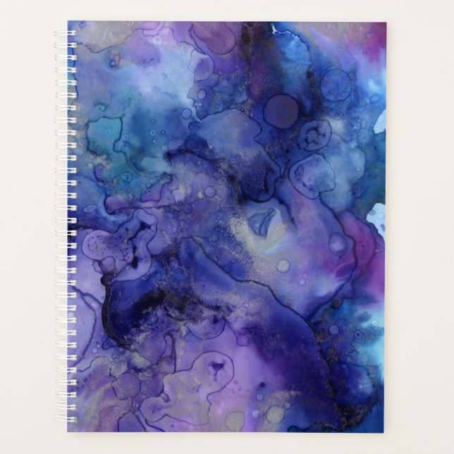 Blue and Purple Liquid Watercolor Marbled Paint Planner (Front)