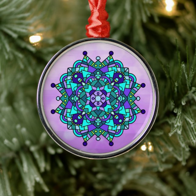 Blue and Purple Mandala Christmas Ceramic Ornament (Tree)