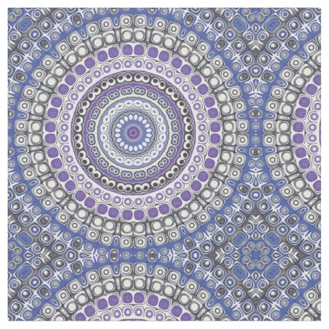 Blue and Purple Mandala Geometric Circular Pattern Fabric (Close Up)