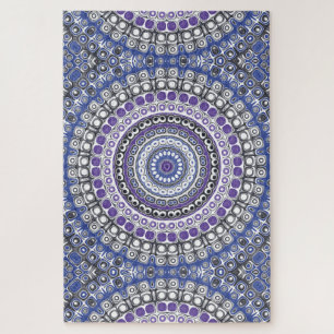 Blue and Purple Mandala Geometric Circular Pattern Jigsaw Puzzle