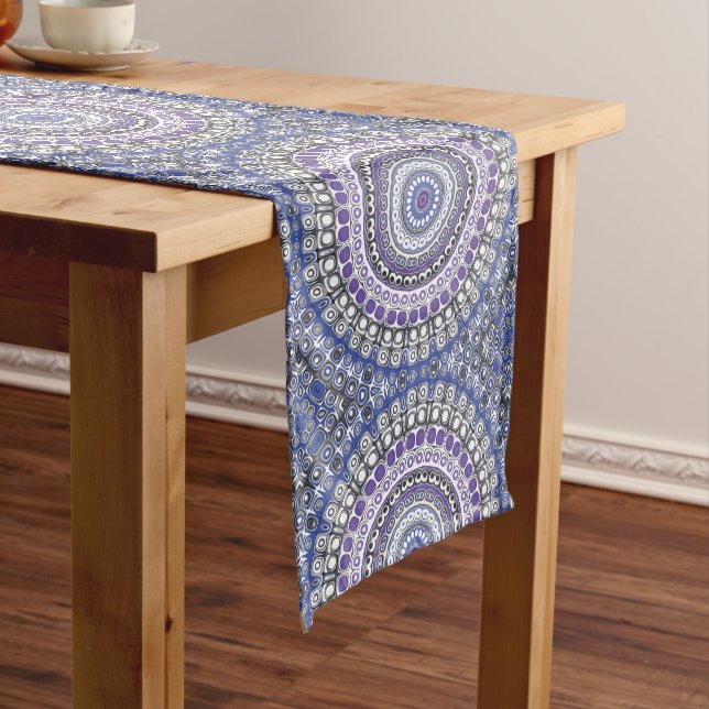 Blue and Purple Mandala Geometric Circular Pattern Medium Table Runner (In Situ)