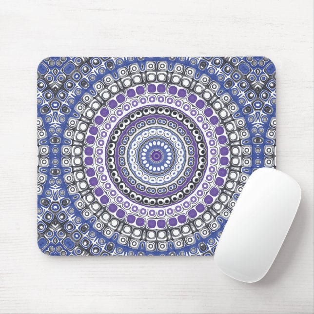 Blue and Purple Mandala Geometric Circular Pattern Mouse Mat (With Mouse)