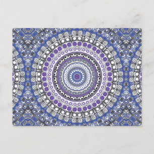 Blue and Purple Mandala Geometric Circular Pattern Postcard