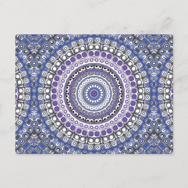 Blue and Purple Mandala Geometric Circular Pattern Postcard (Front)