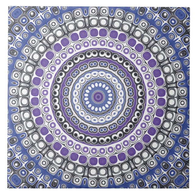Blue and Purple Mandala Geometric Circular Pattern Tile (Front)
