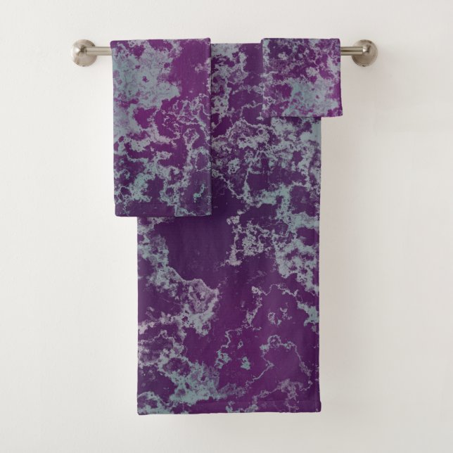 Blue and Purple Marble abstract Bath Towel Set (Insitu)