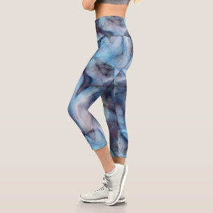 Blue and Purple Marble Swirl Abstract Capri Leggings
