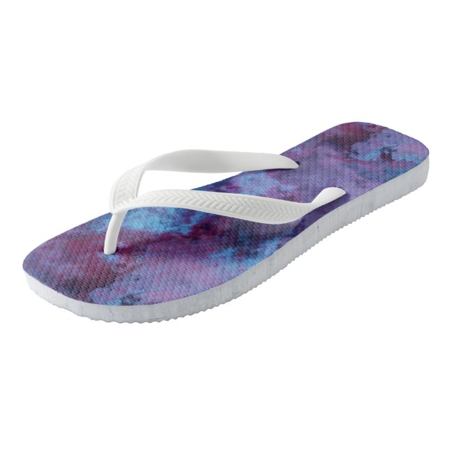 blue and purple Marble Swirl Abstract Flip Flops (Angled)