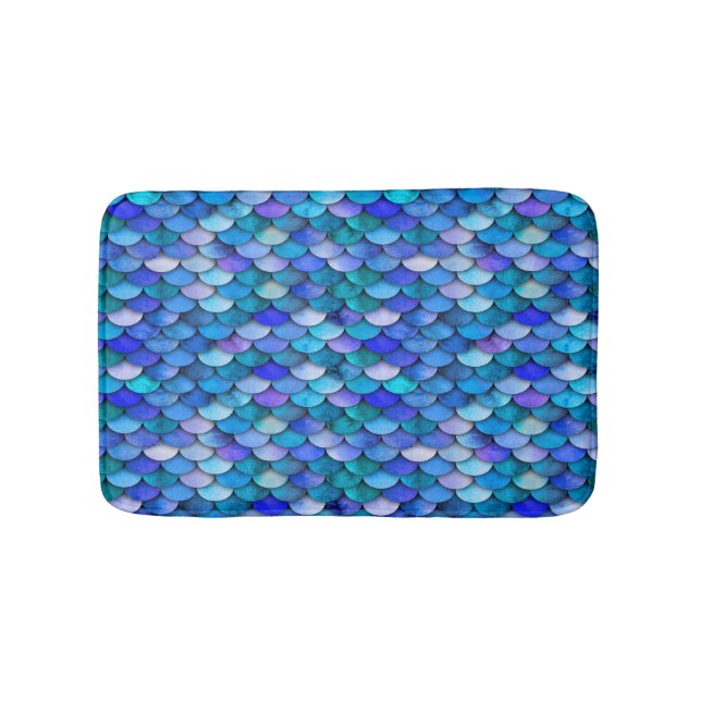 Blue and purple mermaid scales bath mat (Front)