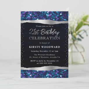 Blue and Purple Mermaid Scales Tears 21st Birthday Invitation