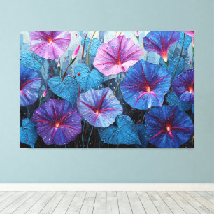 Blue and Purple Morning Glory Painting Abstract Canvas Print