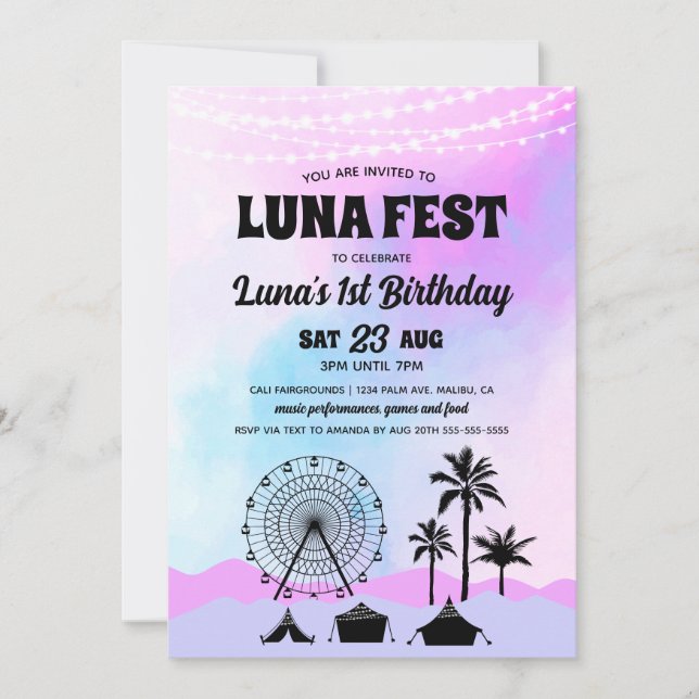 Blue and Purple Music Festival Birthday Invitation (Front)