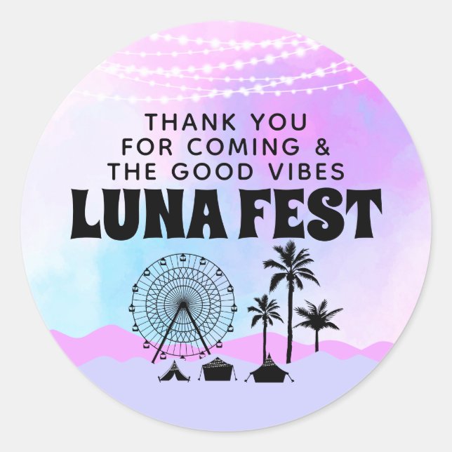 Blue and Purple Music Festival Thank You Classic Round Sticker (Front)
