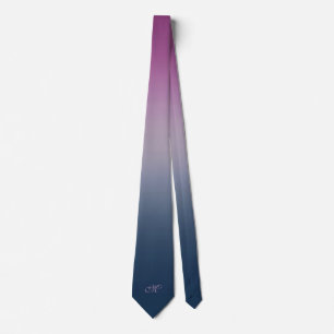 Blue and purple night sky ombre monogram tie