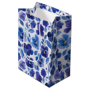 Blue and Purple Pansy Type Flowers Wine, Small, Medium Gift Bag