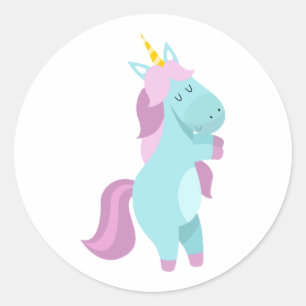Blue and Purple Pastel Unicorn Design Classic Round Sticker