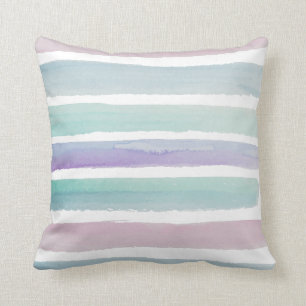 Blue and Purple Pastel Watercolor Stripes Cushion
