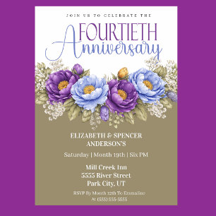 Blue and Purple Peony 40th Wedding Anniversary Invitation