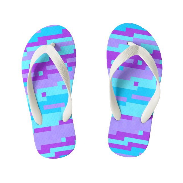 blue and purple pixels kid's flip flops (Footbed)