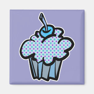 blue and purple polka dots cupcake magnet