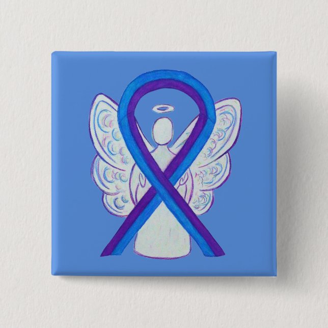 Blue and Purple Ribbon Awareness Angel Pin (Front)