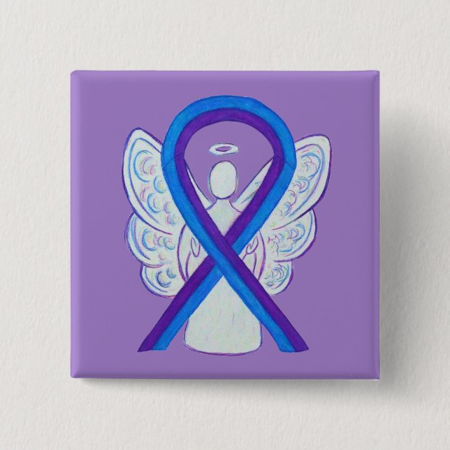 Blue and Purple Ribbon Awareness Angel Pin (Front)