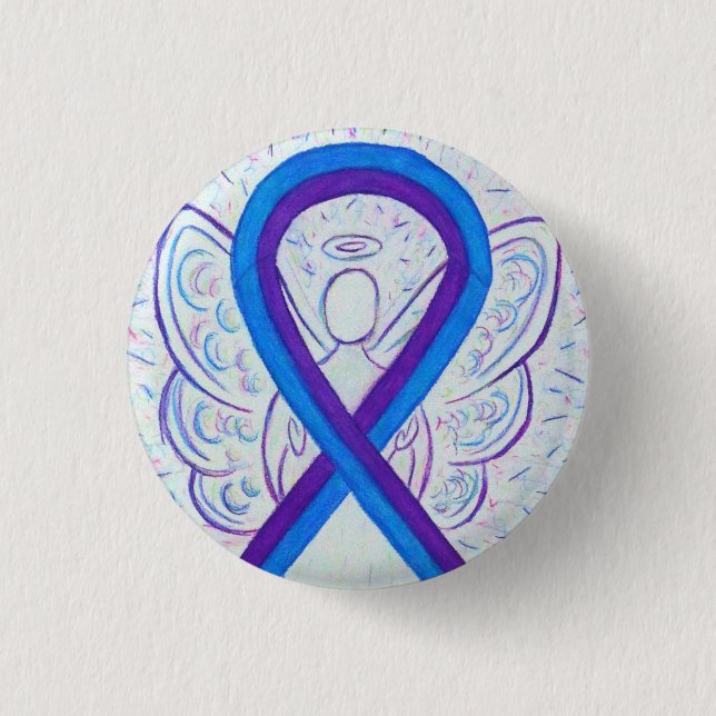 Blue and Purple Ribbon Awareness Angel Pins (Front)