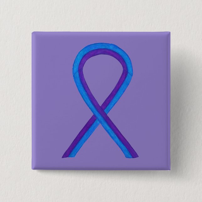Blue and Purple Ribbon Awareness Custom Pin (Front)