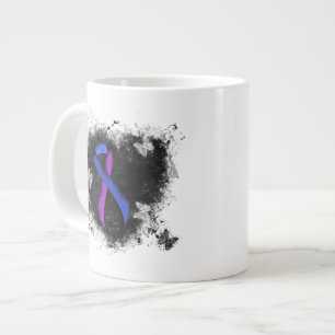 Blue and Purple Ribbon Grunge Heart Large Coffee Mug