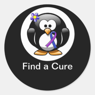 Blue and Purple Ribbon Penguin Classic Round Sticker