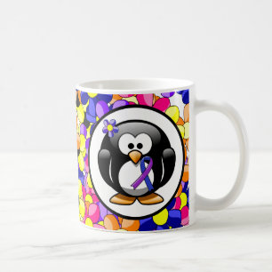 Blue and Purple Ribbon Penguin Coffee Mug