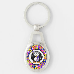 Blue and Purple Ribbon Penguin Key Ring