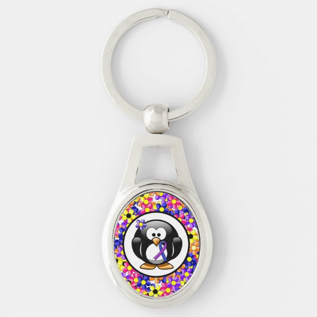 Blue and Purple Ribbon Penguin Key Ring (Front)