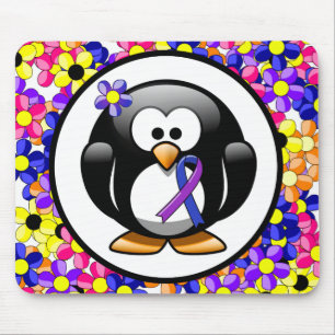 Blue and Purple Ribbon Penguin Mouse Mat