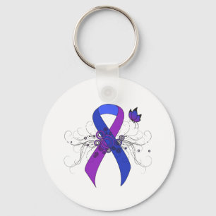 Blue and Purple Ribbon with Butterfly Key Ring