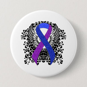 Blue and Purple Ribbon with Wings 7.5 Cm Round Badge