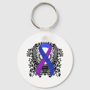 Blue and Purple Ribbon with Wings Key Ring