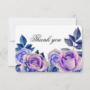 Blue and purple roses thank you. Floral wedding Thank You Card