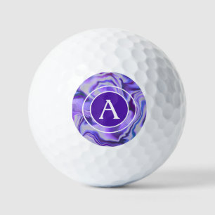 Blue and Purple Silky Marble Monogram Letter Golf Balls