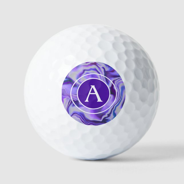 Blue and Purple Silky Marble Monogram Letter Golf Balls (Front)
