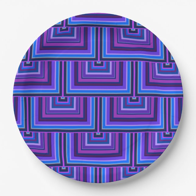 Blue and purple square scales paper plate (Front)