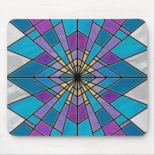 Blue and Purple Stain Glass Pattern Mouse Mat