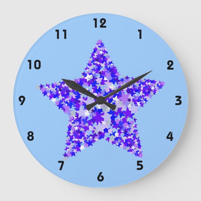 Blue and Purple Star of Stars Large Clock (Front)