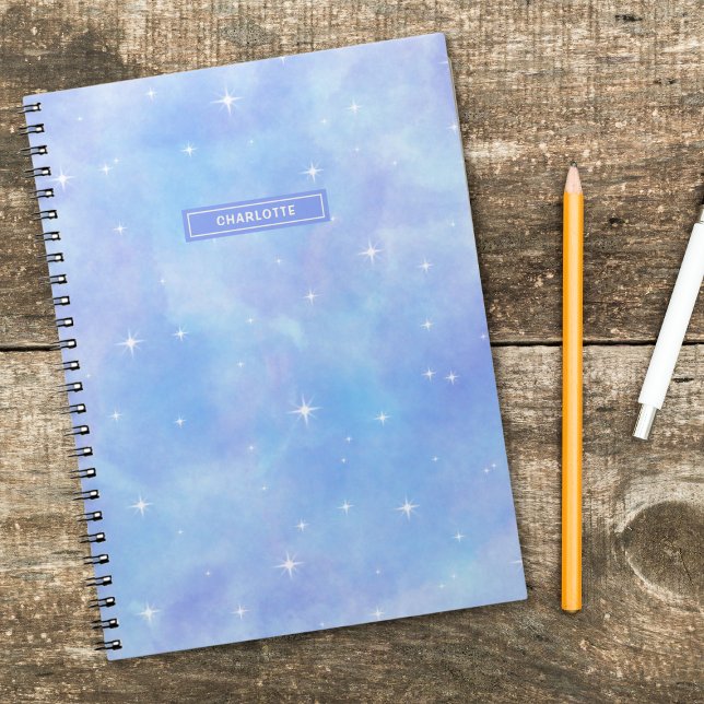 Blue and Purple Stars and Clouds Cute Personalised Notebook (Creator Uploaded)